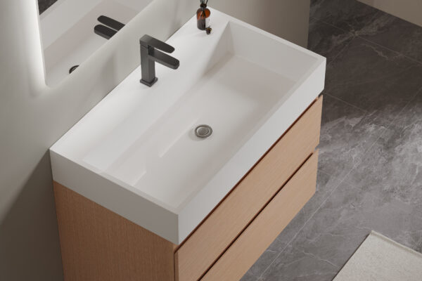 Light Wood - grain Modern Bathroom Cabinet with White Countertop for Commercial Hotel Projects - Image 6