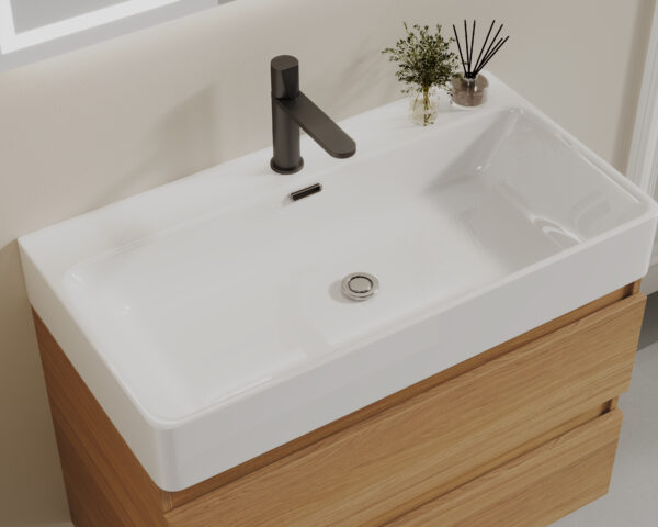 Light Wood - grain Modern Bathroom Cabinet with White Countertop for Commercial Hotel Projects - Image 4