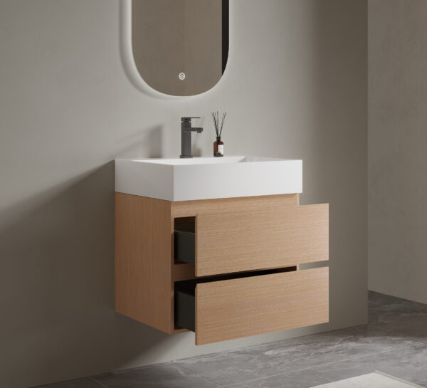 Light Wood - grain Modern Bathroom Cabinet with White Countertop for Commercial Hotel Projects - Image 9