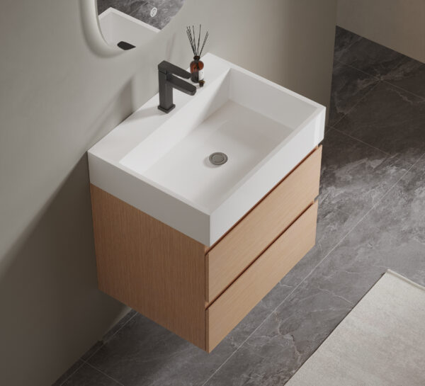 Light Wood - grain Modern Bathroom Cabinet with White Countertop for Commercial Hotel Projects - Image 8