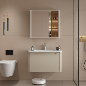Beige Modern Minimalist Bathroom Cabinet for Commercial Hotel Projects