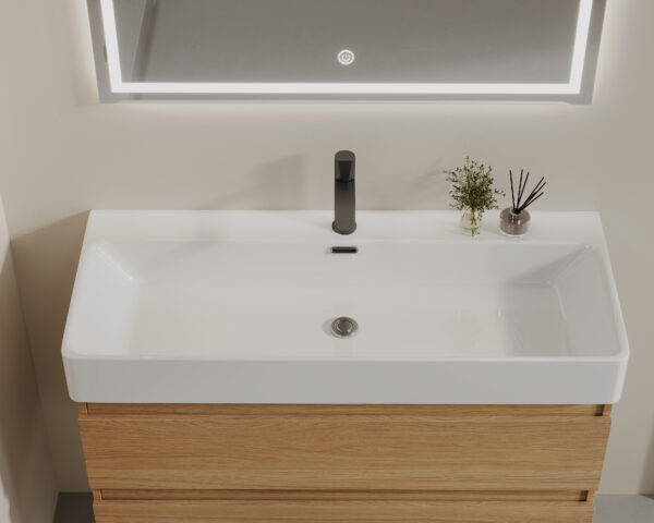 Light Wood - grain Modern Bathroom Cabinet with White Countertop for Commercial Hotel Projects - Image 2