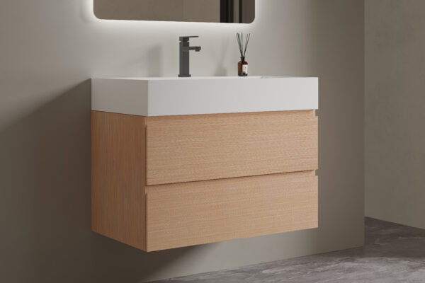 Light Wood - grain Modern Bathroom Cabinet with White Countertop for Commercial Hotel Projects - Image 7