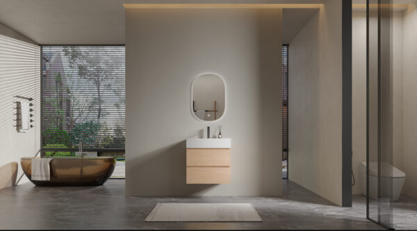 Light Wood - grain Modern Bathroom Cabinet with White Countertop for Commercial Hotel Projects - Image 4