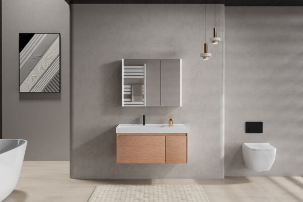 Light Wood - grain Modern Bathroom Cabinet for Commercial Hotel Projects - Image 2
