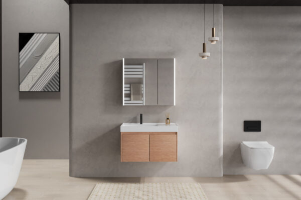 Light Wood - grain Modern Bathroom Cabinet for Commercial Hotel Projects