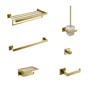 Golden Square Bathroom Accessories Set for Commercial Building Project