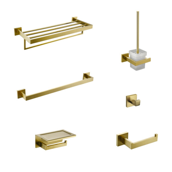 Golden Square Bathroom Accessories Set for Commercial Building Project