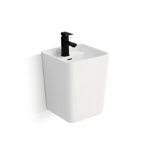 GP - 052 Square - shaped Wall - Hung Basin with Black Faucet | 400×380×480mm | Wall - Mounted Installation