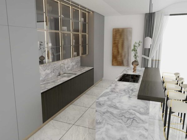 Gray Elegance Marble Showcase of Kitchen Cabinets - Image 3