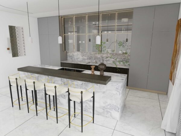Gray Elegance Marble Showcase of Kitchen Cabinets - Image 2