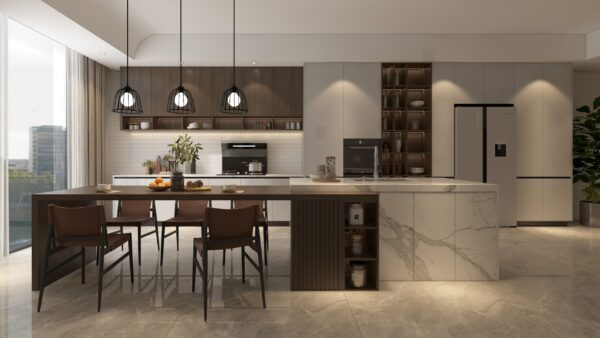 Lacquer Modern Light Gray Kitchen Cabinets With Island