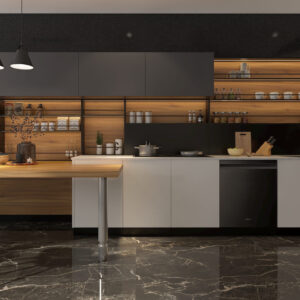 Modern Kitchen Cabinets with Dark Wood PVC Accents