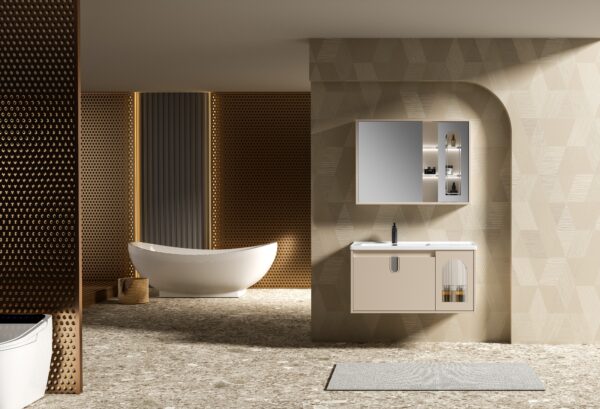 Beige Modern Bathroom Cabinet with Glass - door Design for Commercial Hotel Projects - Image 7