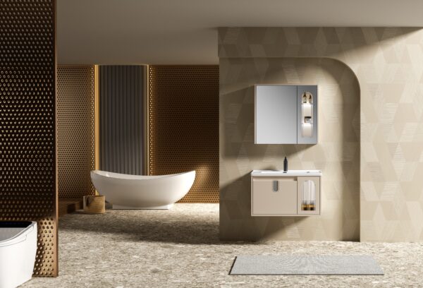 Beige Modern Bathroom Cabinet with Glass - door Design for Commercial Hotel Projects - Image 5
