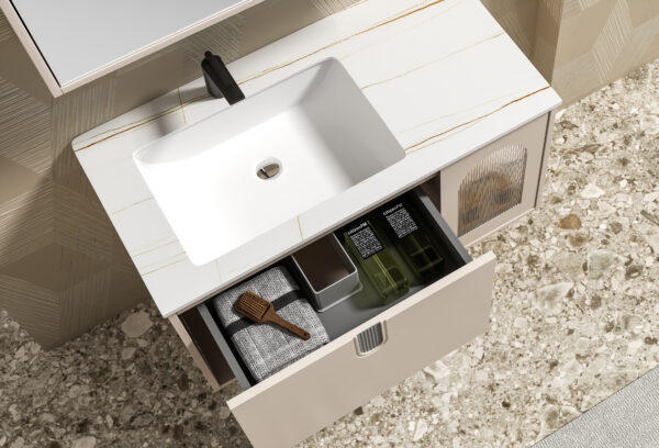 Beige Modern Bathroom Cabinet with Glass - door Design for Commercial Hotel Projects - Image 4