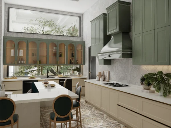 Elegant Green and Beige Kitchen by American Cabinet Refacing - Image 2