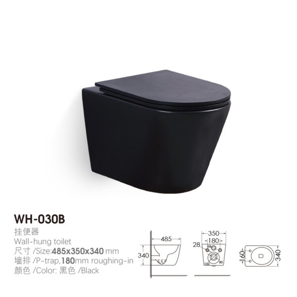 Black 485x350x340mm Wall-hung Toilet for Airport Project WH-030B - Image 2