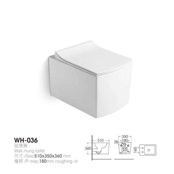 White 510x350x360mm Wall-hung Toilet for Commercial Building Project WH-036 - Image 2