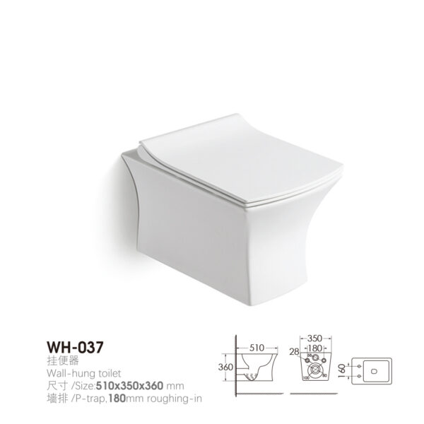 White 510x350x360mm Wall-hung Toilet for Residential Building Project WH-037 - Image 2