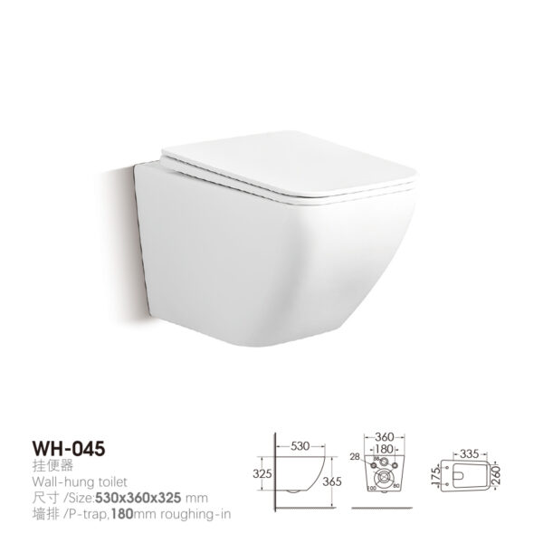 White 530x360x325mm Wall-hung Toilet for Public Toilet Project WH-045 - Image 2