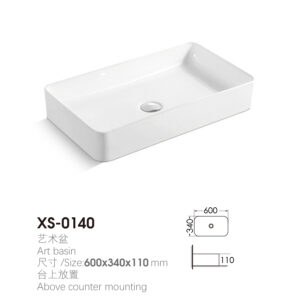 Rectangular 600x340x110mm Above Counter Wash Basin for Water Park Project XS-0140