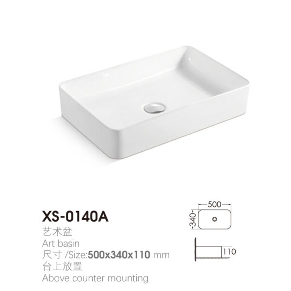 Rectangular 500x340x110mm Above Counter Wash Basin for Theme Park Project XS-0140A - Image 2