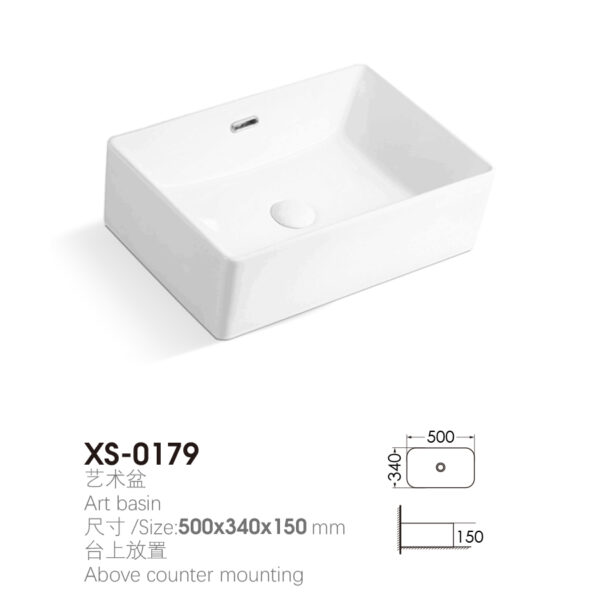 Rectangular 500x340x150mm Above Counter Wash Basin for Hotel Lobby Project XS-0179 - Image 2