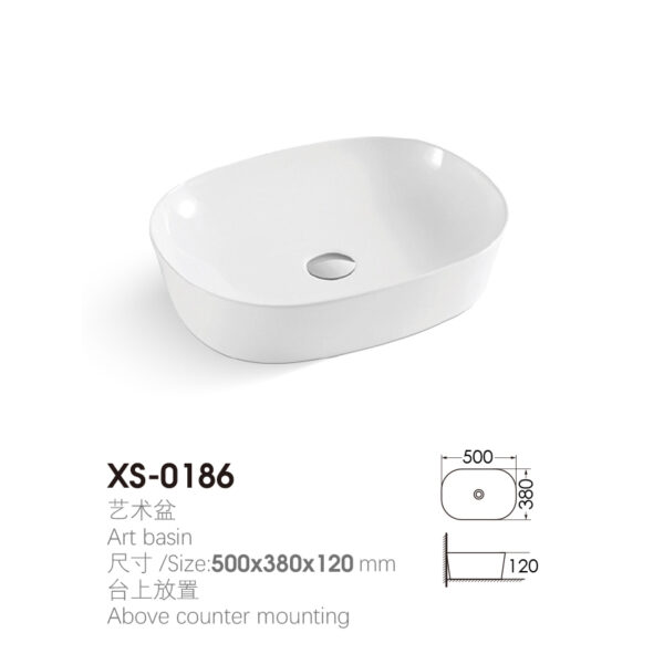 Oval 500x380x120mm Above Counter Wash Basin for Resort Hotel Project XS-0186 - Image 2