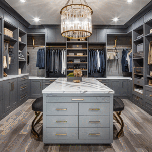 Contemporary Gray Matte Wardrobe with Floor-to-Ceiling Glass Doors