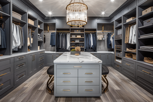 Contemporary Gray Matte Wardrobe with Floor-to-Ceiling Glass Doors