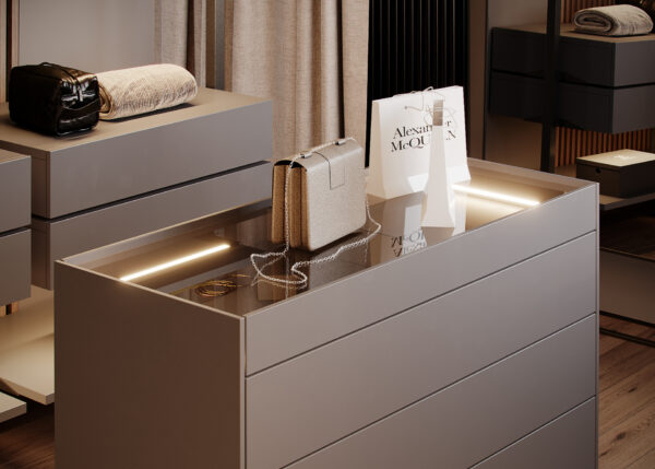 Contemporary Minimalist Closet with Floor-to-Ceiling Matte Cabinets and Hidden Lighting - Image 4