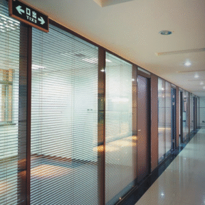 Arabian - Styled Double Glass Partition: Blinds - Integrated Design for Saudi Workspaces