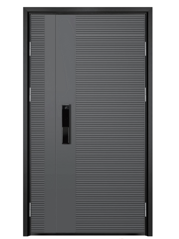 Aluminum System Armor Door with Vertical Striped Texture (Single Leaf with Side Panel)