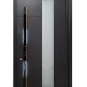 Modern Aluminum Thermal Armor Door with Frosted Glass & Illuminated Handle