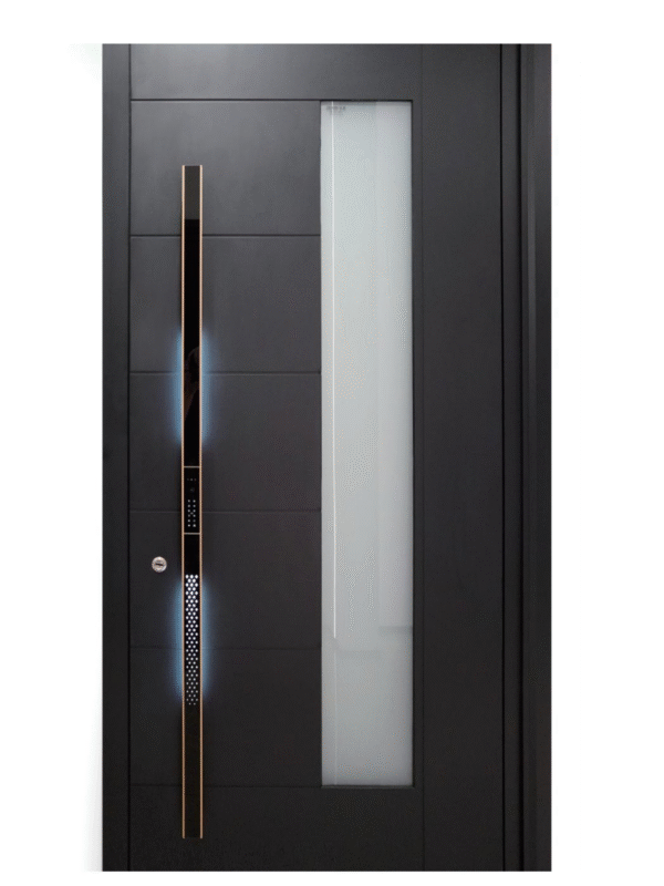 Modern Aluminum Thermal Armor Door with Frosted Glass & Illuminated Handle