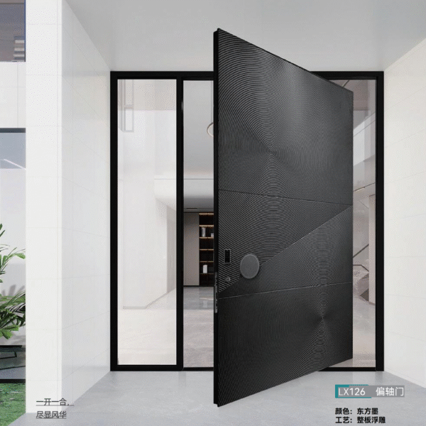 Aluminum Thermal Pivot Door with Full - Panel Embossed Pattern - Image 2