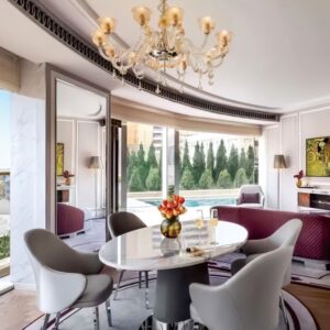 Hotel Grand Lobby Ornamental Furniture Set (Round Sofas + Decor Tables) – SASO-Approved for Luxury Hotel Projects in Saudi Arabia