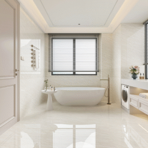 Classic Grey Marble-Effect Tile: Water-Resistant & Durable for Commercial Bath Fit-outs