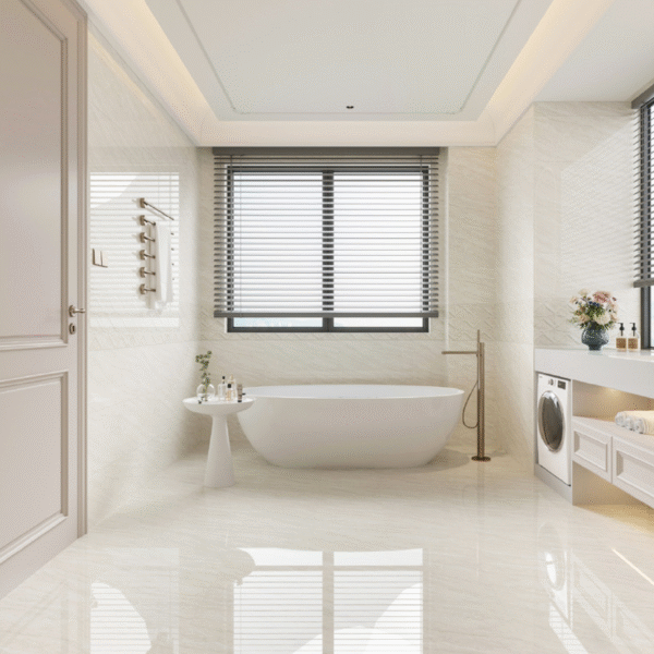 Classic Grey Marble-Effect Tile: Water-Resistant & Durable for Commercial Bath Fit-outs