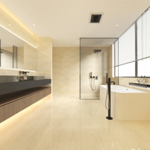 Opulent Cream Marble-Effect Tile: Smooth & Matte Blend for Saudi Hospitality Projects