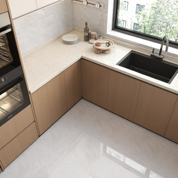 Sleek White Marble-Effect Tile: Polished & Scratch-Resistant for Modern Kitchen Backsplashes