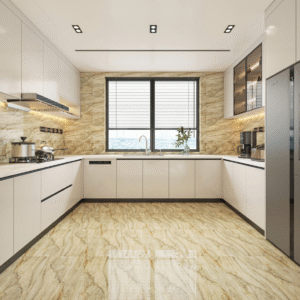 Luxe Black Marble-Effect Tile: Matte & Glossy Duo for High-End Living Room Floors