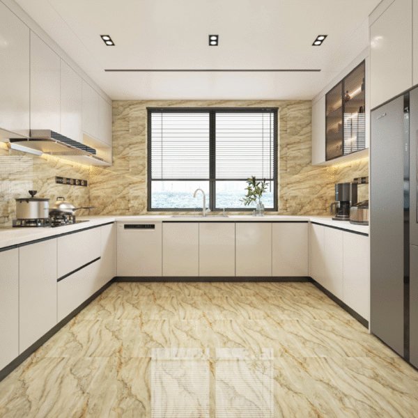 Luxe Black Marble-Effect Tile: Matte & Glossy Duo for High-End Living Room Floors