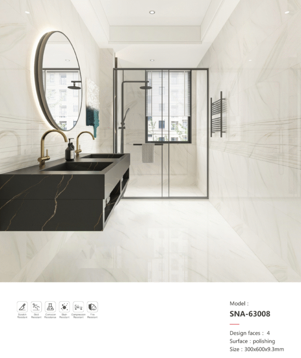 Classic Grey Marble-Effect Tile: Water-Resistant & Durable for Commercial Bath Fit-outs - Image 3