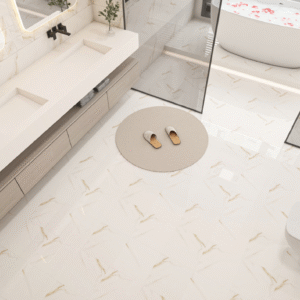 White Tile with Gold Veins: Sleek Polished Surface for Modern Bathroom Flooring