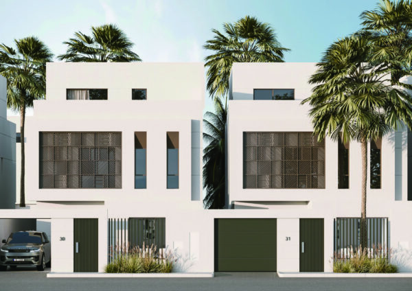Arabic - Styled Pure White Exterior Wall Paint: Modern Geometric Charm for Saudi Villas