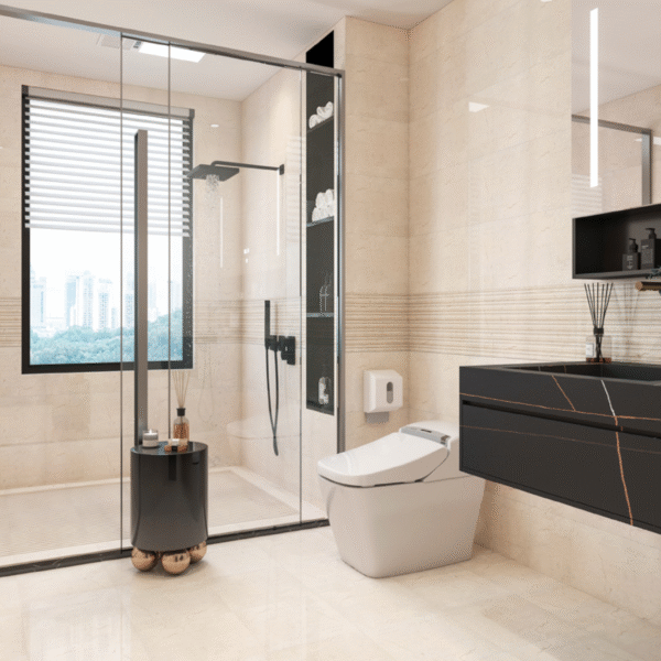 Elegant Grey Marble-Effect Tile: Durable & Aesthetic for Luxury Resort Bathrooms - Image 3