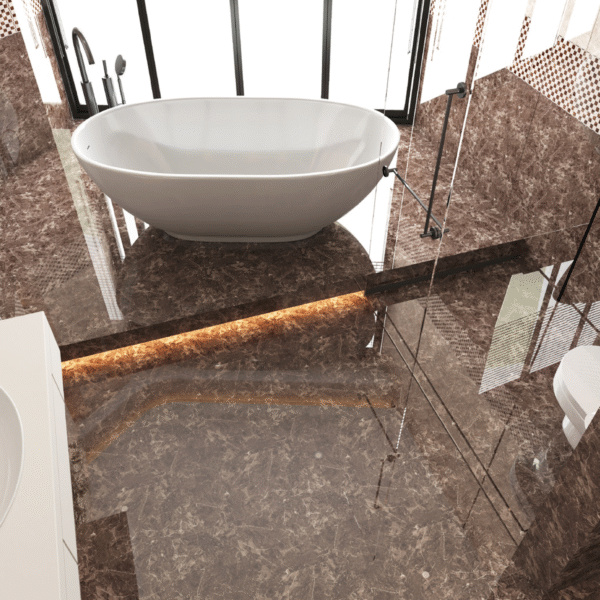 Elegant Beige Marble-Effect Tile: Anti-Slip & Stain-Resistant for Luxury Hotel Bathrooms - Image 3