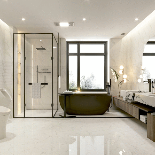 Modern Grey Marble-Effect Tile: Scratch-Resistant & Easy-Clean for Residential Bathrooms - Image 3